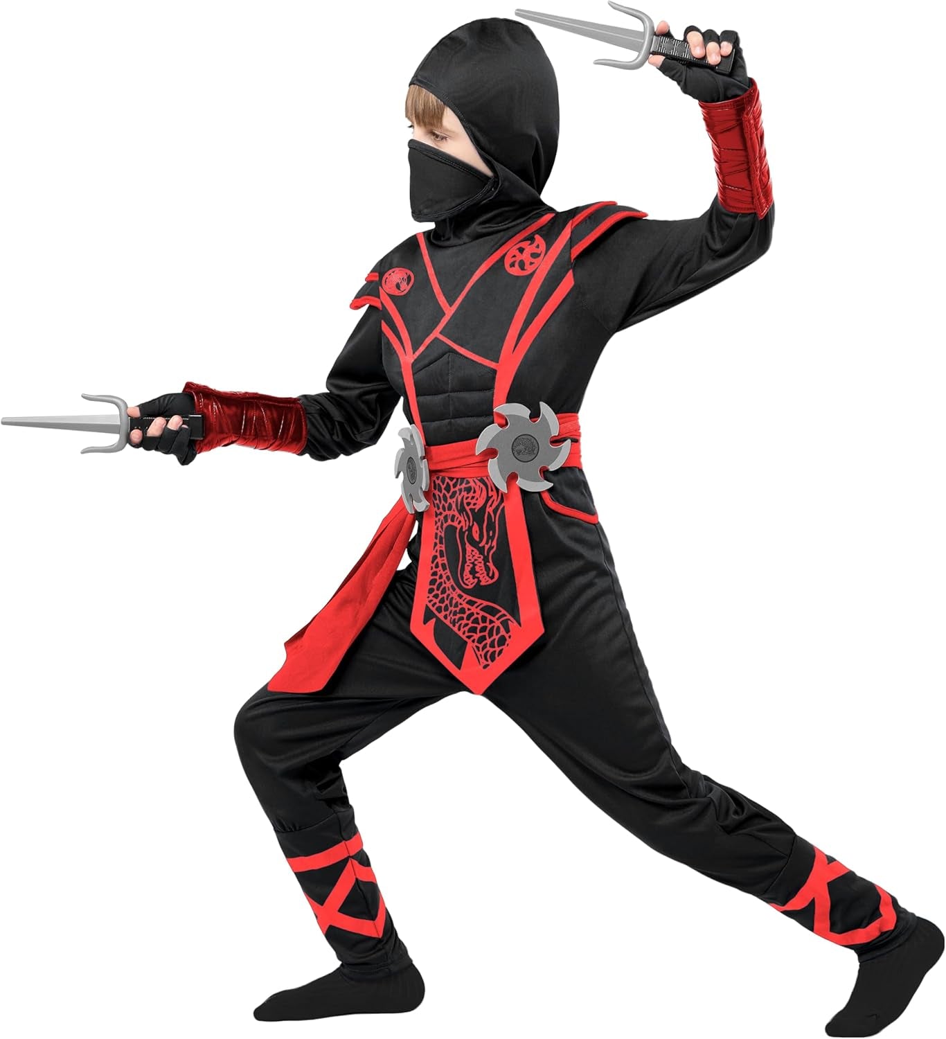 Halloween Ninja Costume Kids, Ninja Dragon Jumpsuit Set, Boys Halloween Costume for Dressup Party