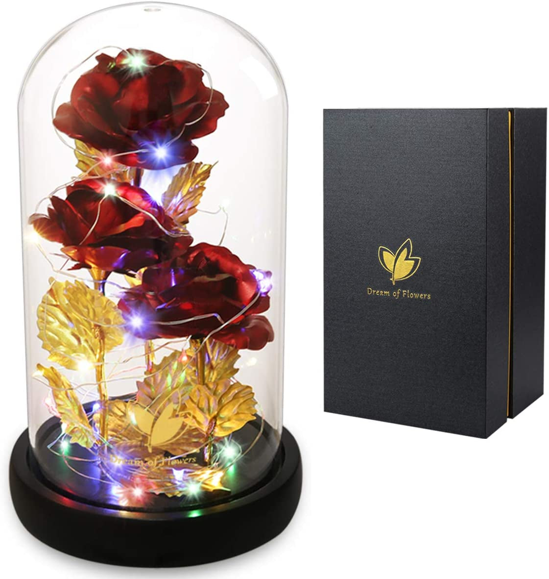 Christmas Flower Gifts for Women,Anniversary Rose Galaxy Flower Rose in Glass Dome,Light up Rose Flowers with 2 Light Modes, Enchanted Rose Gifts for Women for Christmas Birthday Valentines Wedding