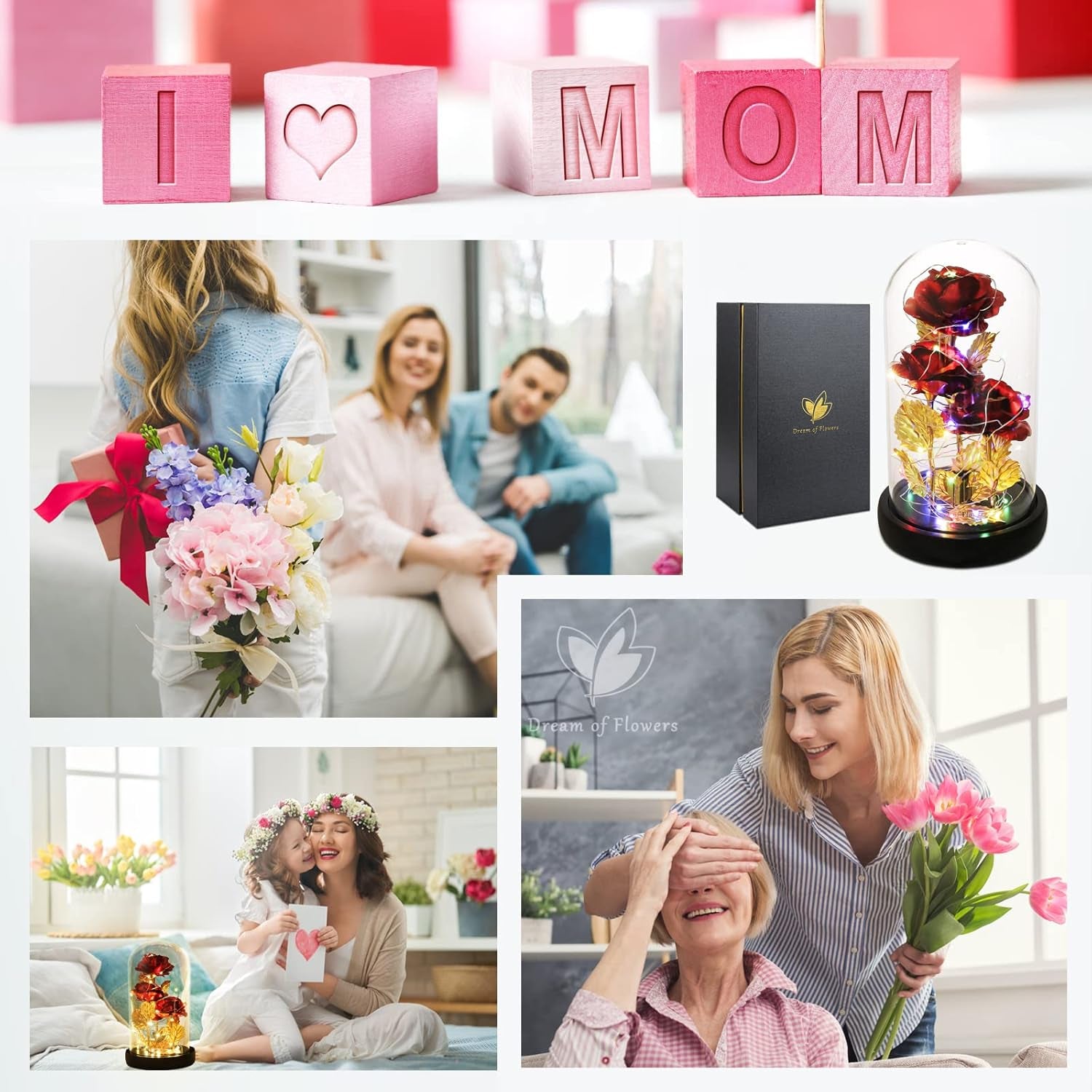 Christmas Flower Gifts for Women,Anniversary Rose Galaxy Flower Rose in Glass Dome,Light up Rose Flowers with 2 Light Modes, Enchanted Rose Gifts for Women for Christmas Birthday Valentines Wedding