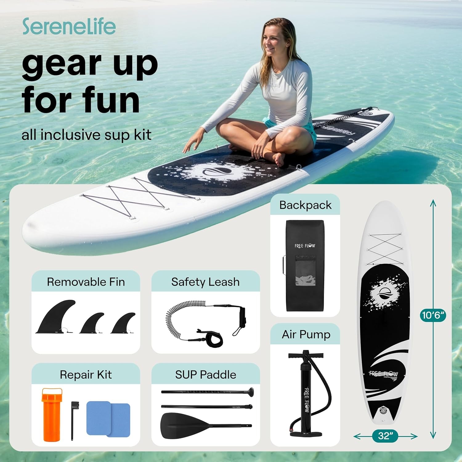 Ultra-Light Inflatable Stand up Paddle Board with Premium SUP Accessories - Extra Wide Stable Design with Non-Slip EVA Deck Pad for Youth and Adults of All Skill Levels - 275 Lbs Capacity