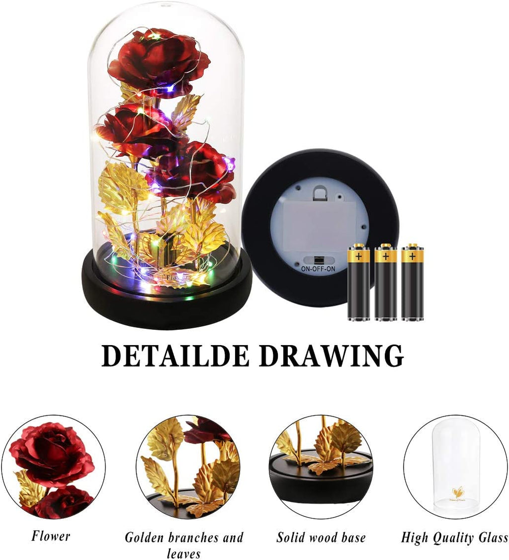 Christmas Flower Gifts for Women,Anniversary Rose Galaxy Flower Rose in Glass Dome,Light up Rose Flowers with 2 Light Modes, Enchanted Rose Gifts for Women for Christmas Birthday Valentines Wedding