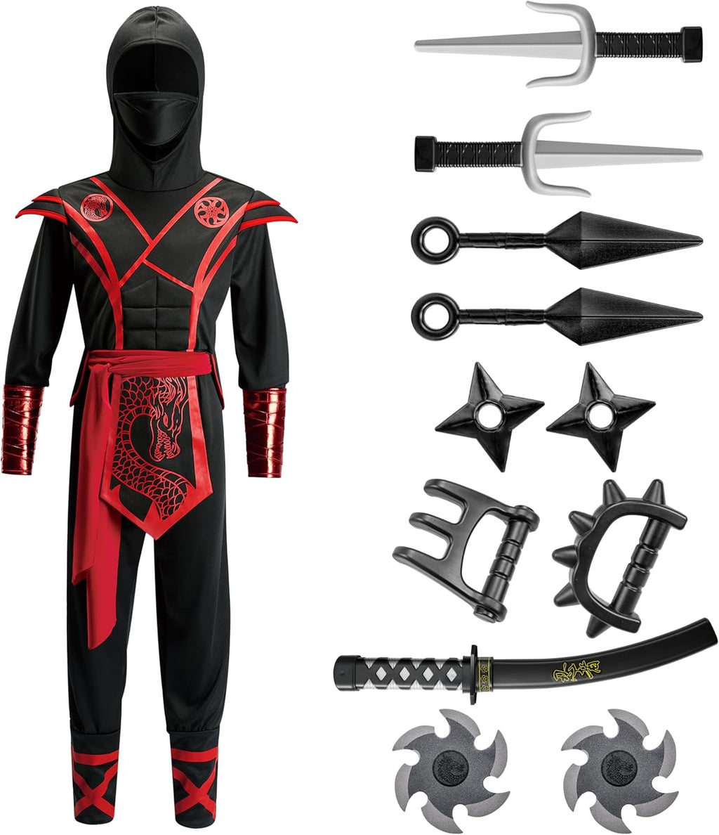 Halloween Ninja Costume Kids, Ninja Dragon Jumpsuit Set, Boys Halloween Costume for Dressup Party