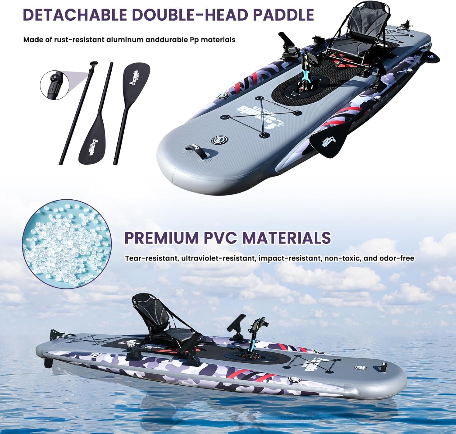 Inflatable Fishing Kayak for Adults - 1 Person, Pedal Drive, Folding, with Movable Seat, Hand Pump & Paddle & Oxford Bag, 410Lbs Capacity