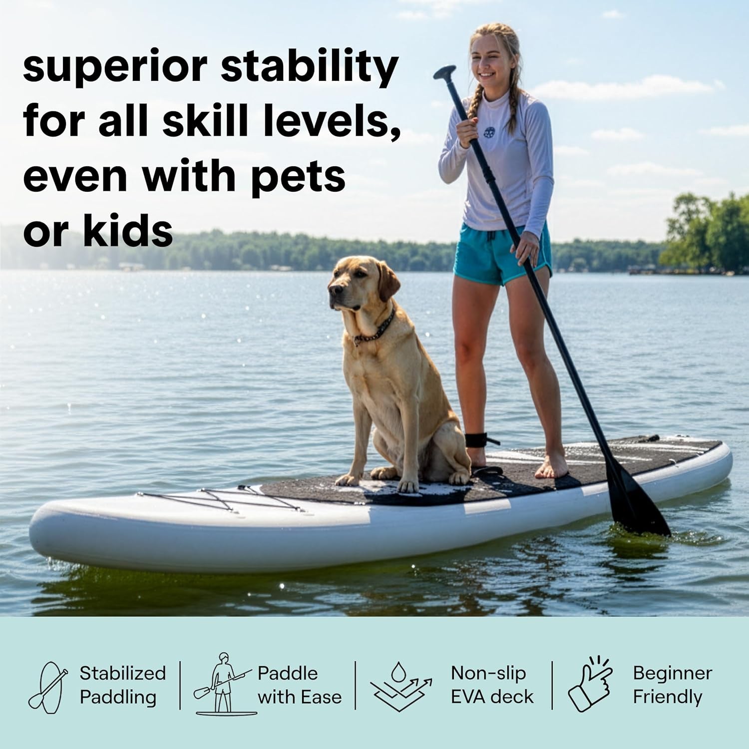 Ultra-Light Inflatable Stand up Paddle Board with Premium SUP Accessories - Extra Wide Stable Design with Non-Slip EVA Deck Pad for Youth and Adults of All Skill Levels - 275 Lbs Capacity